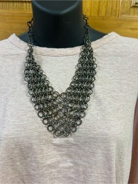 Bold Gunmetal Mesh Chainmail Bib Statement Necklace